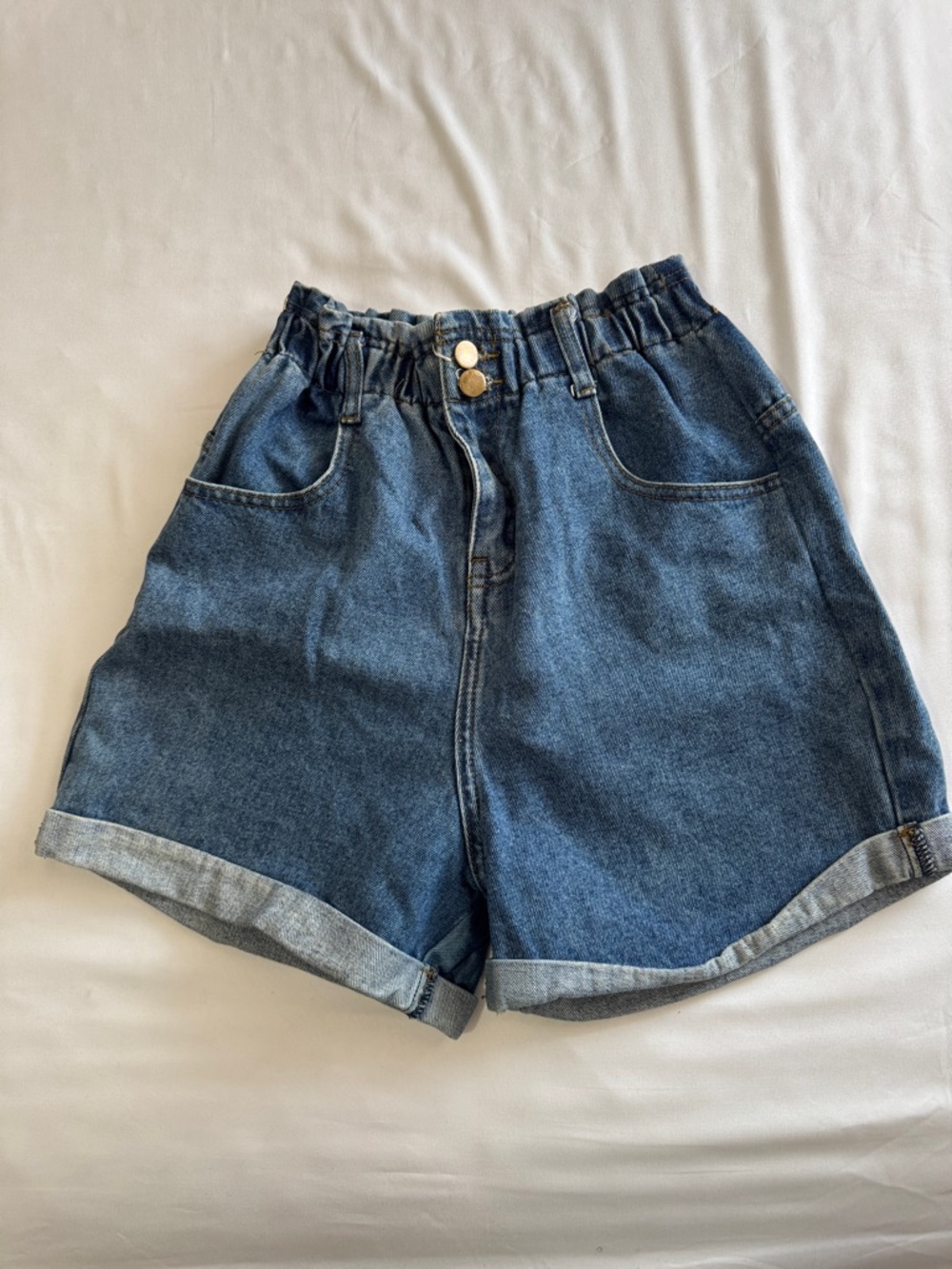 Women’s Paperbag Elastic-Waist Blue Denim Jeans